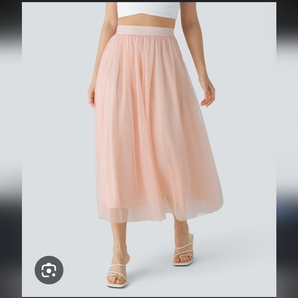 HALARA Dresses & Skirts - High Waisted Mesh Overlay Flowy Flare Midi Casual Skirt Sz S